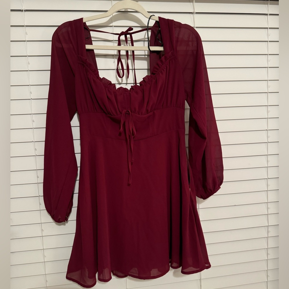 Burgundy Lulus long sleeve mini dress- perfect for holiday parties!!